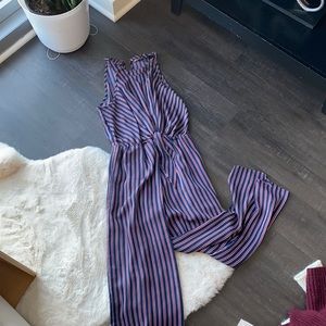 Red white and blue striped jumpsuit with tie